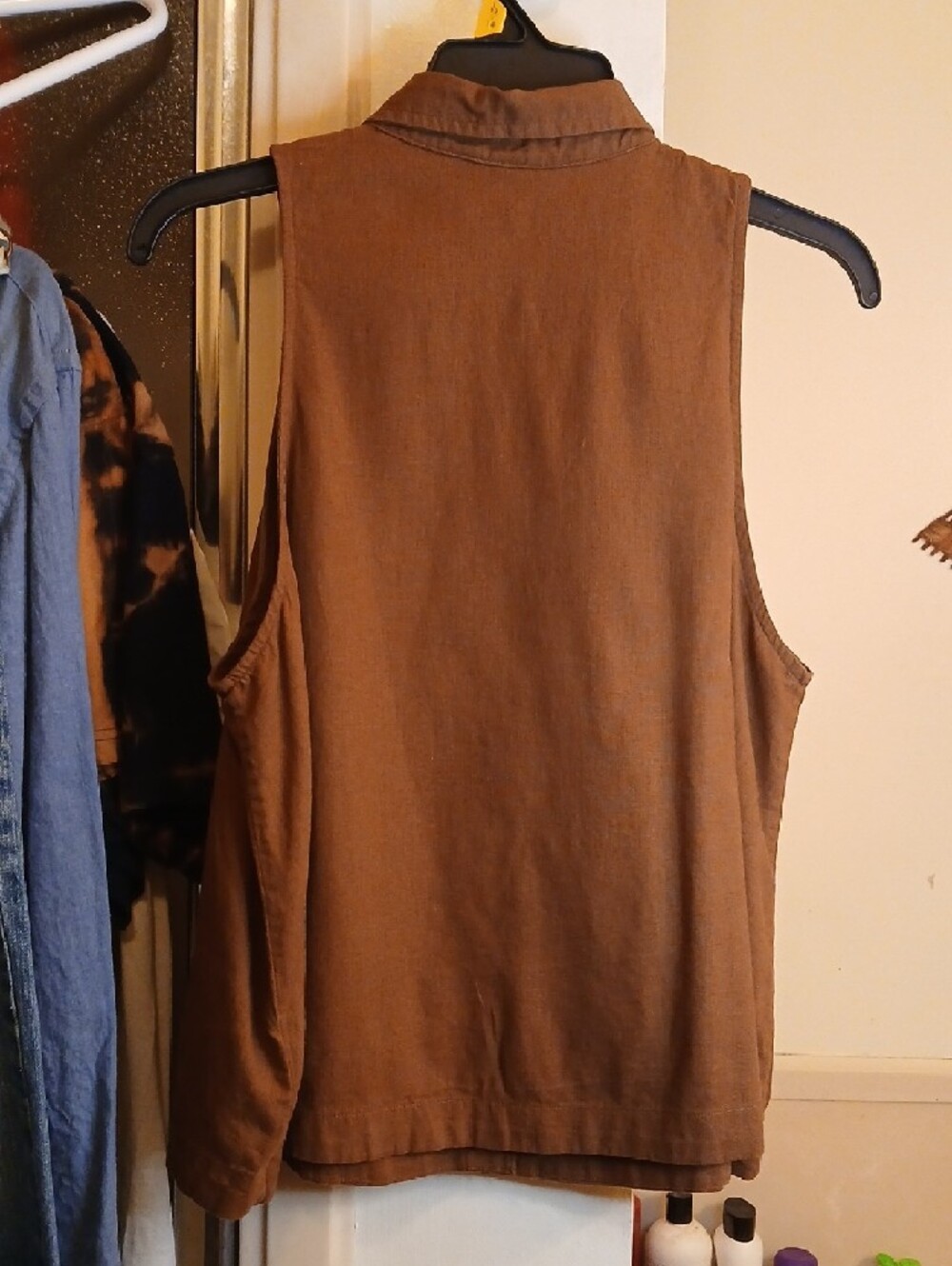GAP. LINEN,Sleeveless Brown Button-Front Shirt.sz.M - Picture 6 of 7